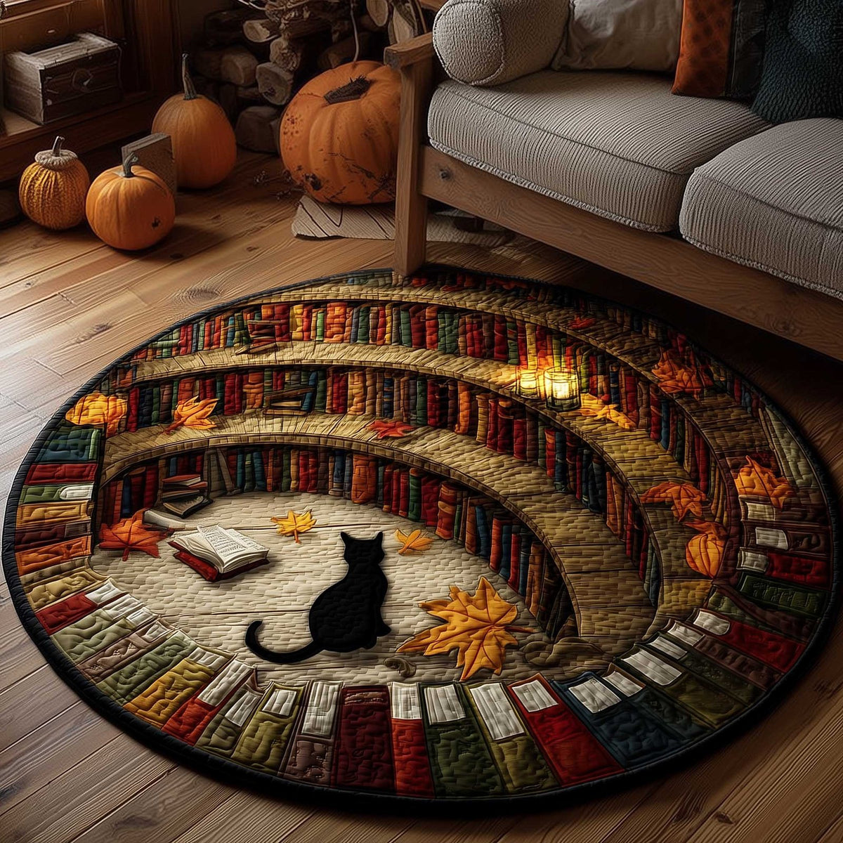 Cat Purrs Round Mat Rug - washable non-slip printed rug