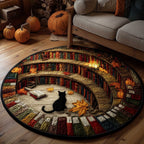 Cat Purrs Round Mat Rug - washable non-slip printed rug