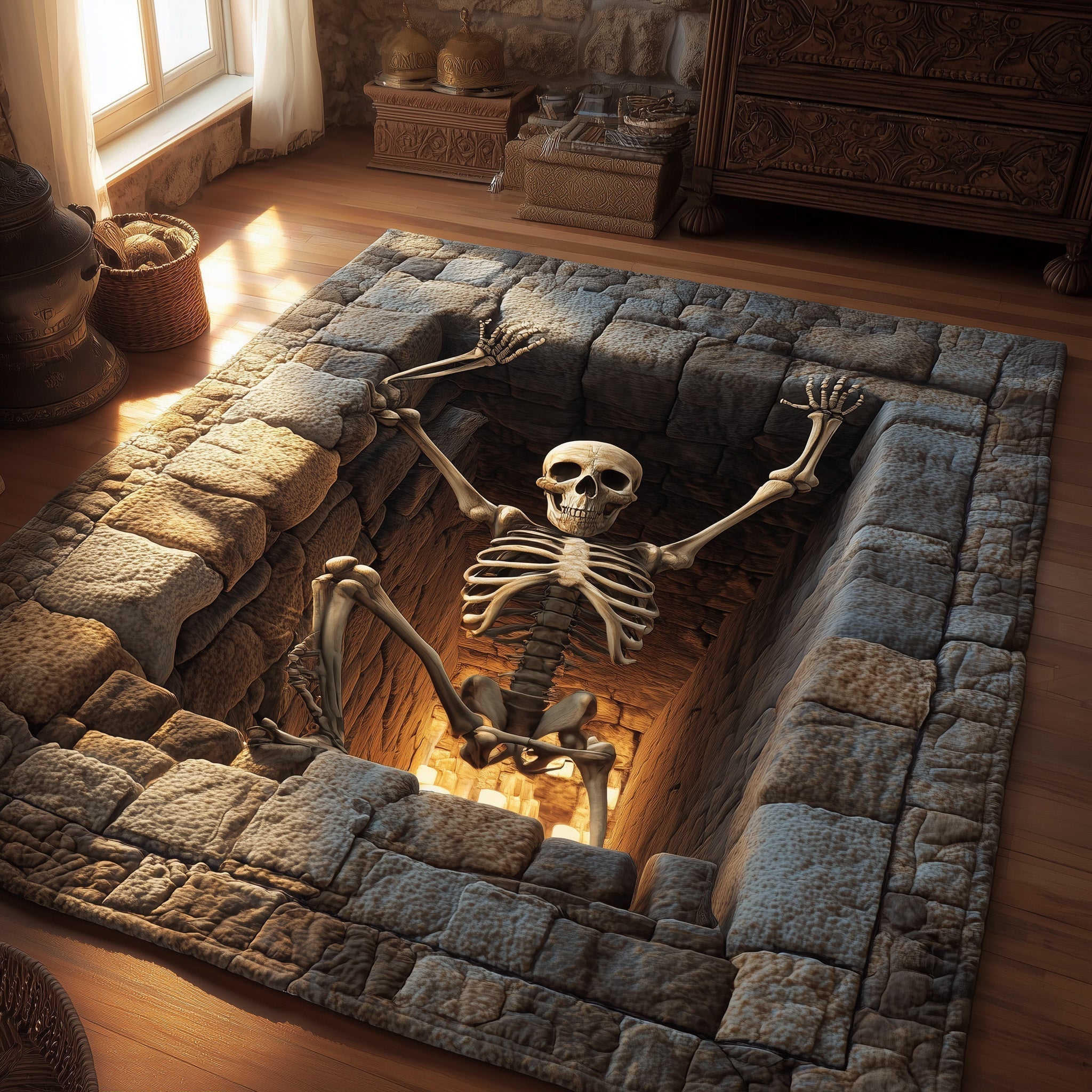 Catacomb Guardian area rug in a living room