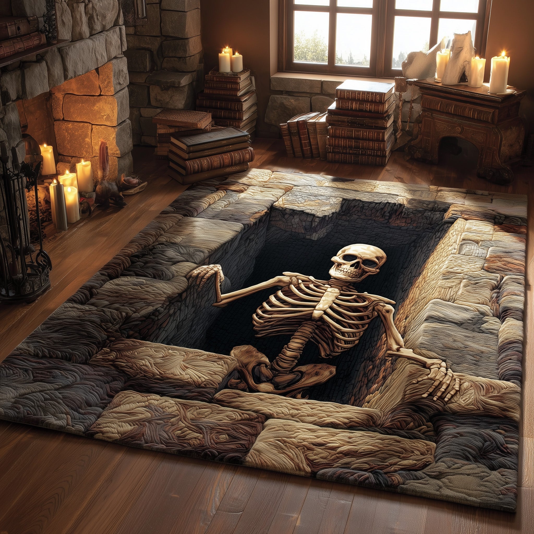 Catacomb Guardian area rug in a living room
