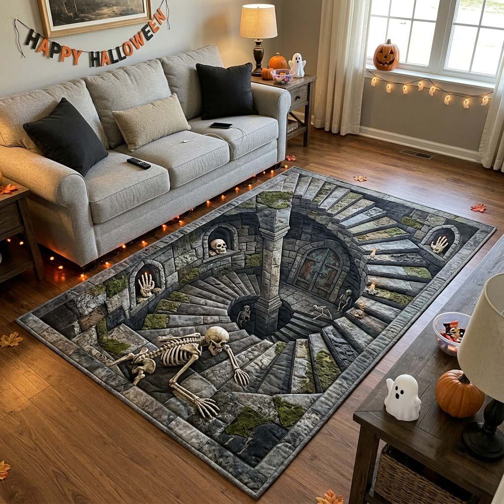 Catacomb Stairway area rug in a living room