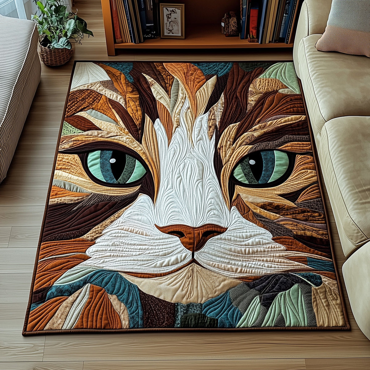 Catitude area rug in a living room