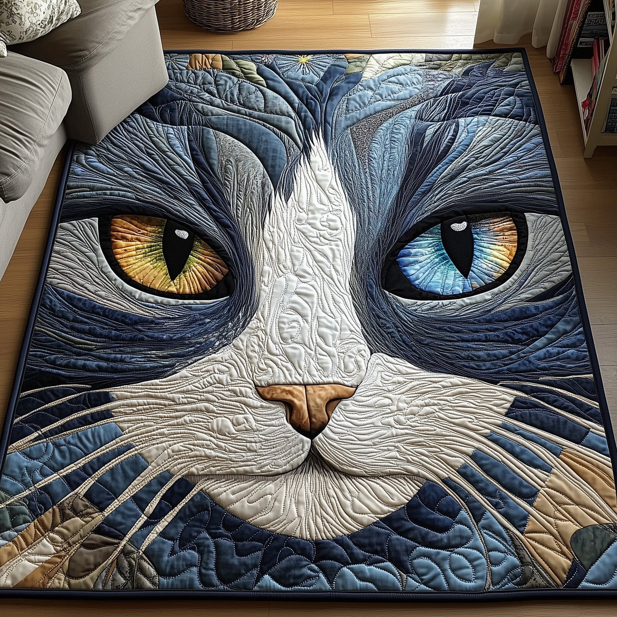 Catitude area rug in a living room