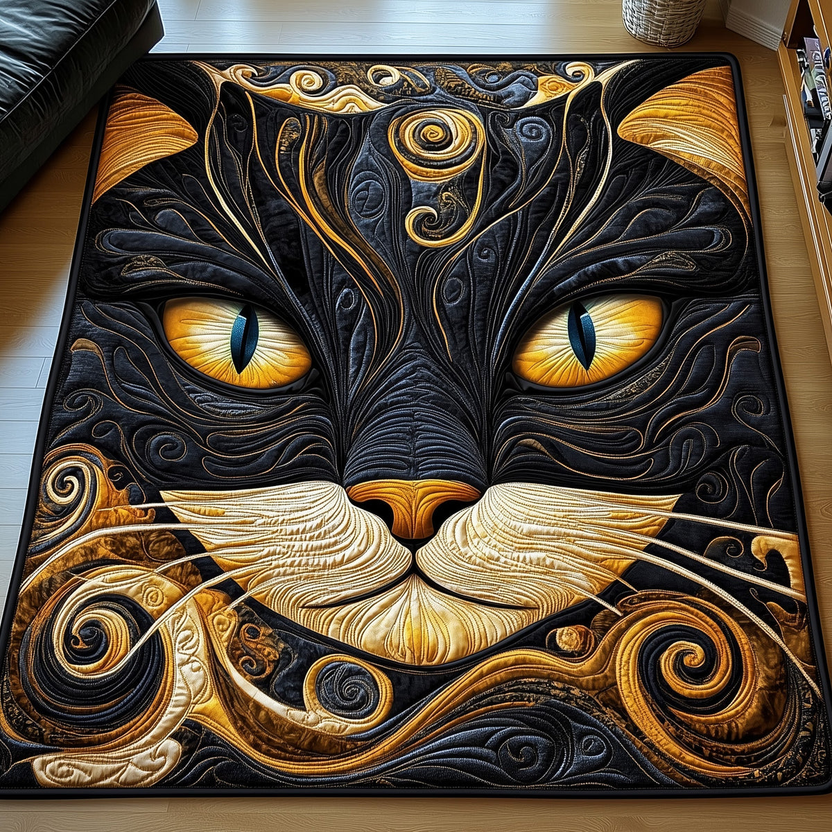 Catitude area rug in a living room