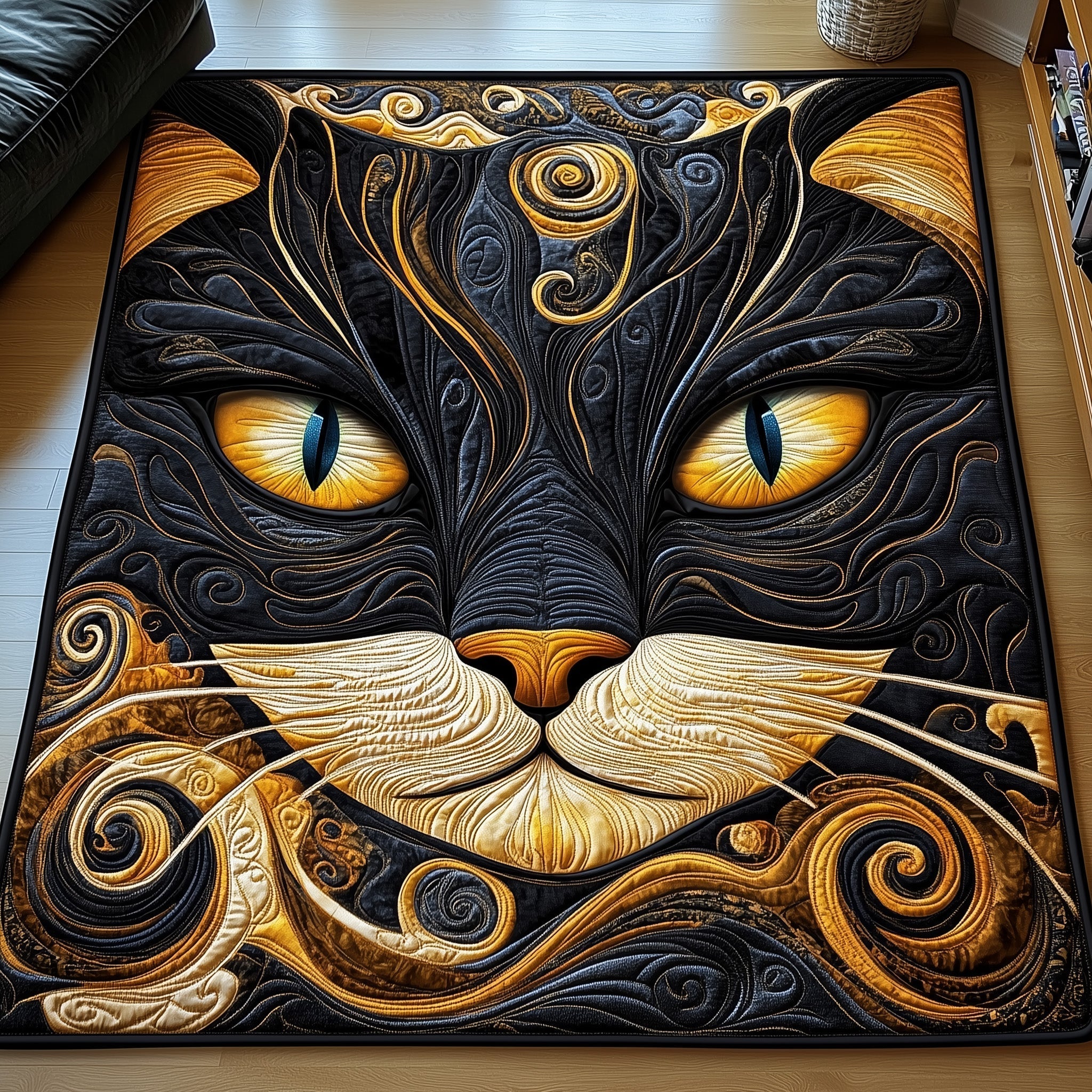 Catitude area rug in a living room