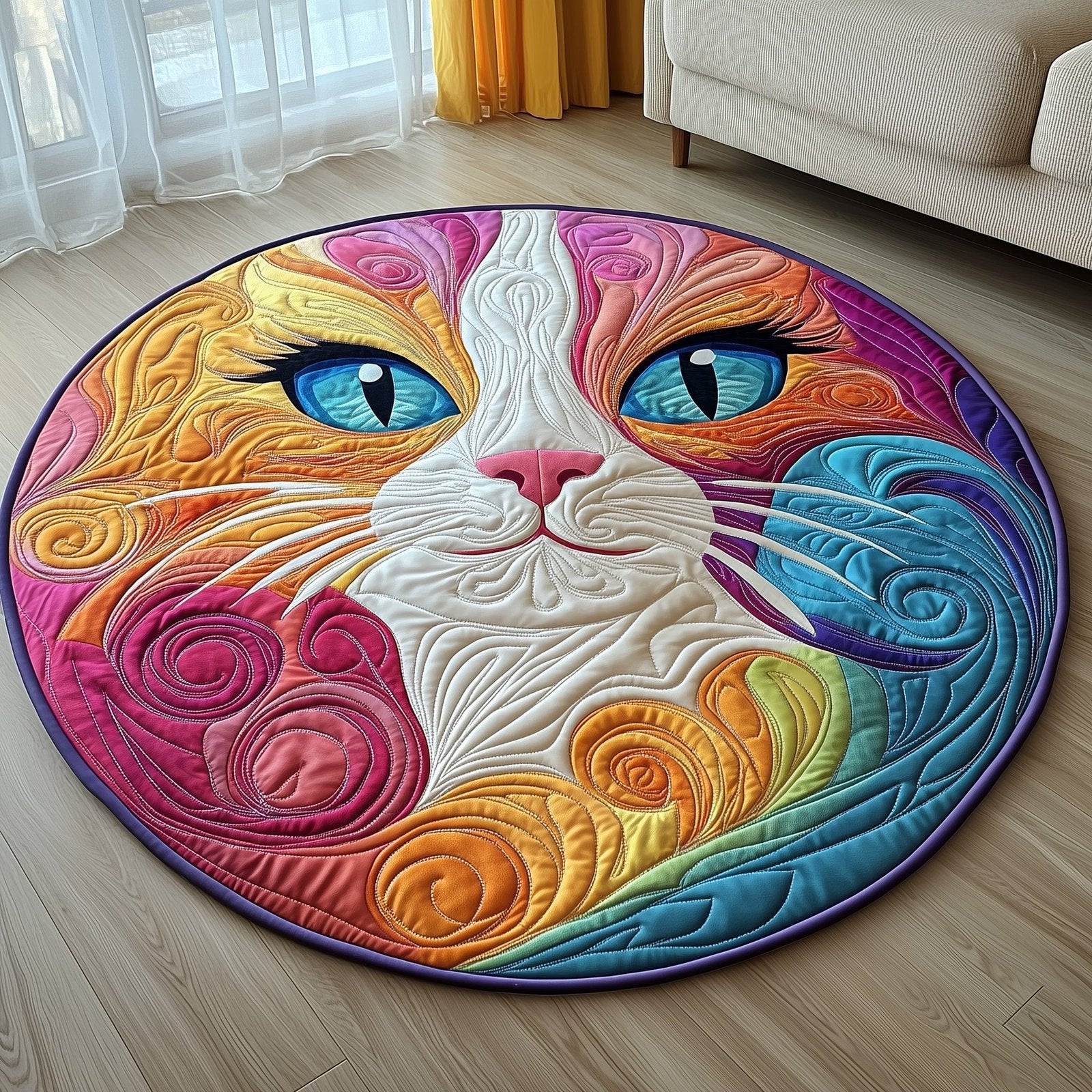 Catitude Round Mat Rug - Cute Pet Design | Animal Printed Home Decor
