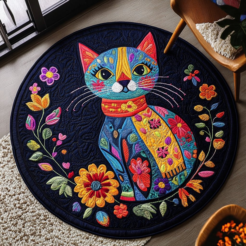 Catnap Delight Round Mat Rug - washable non-slip printed rug