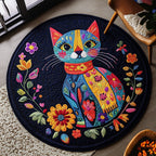 Catnap Delight Round Mat Rug - washable non-slip printed rug