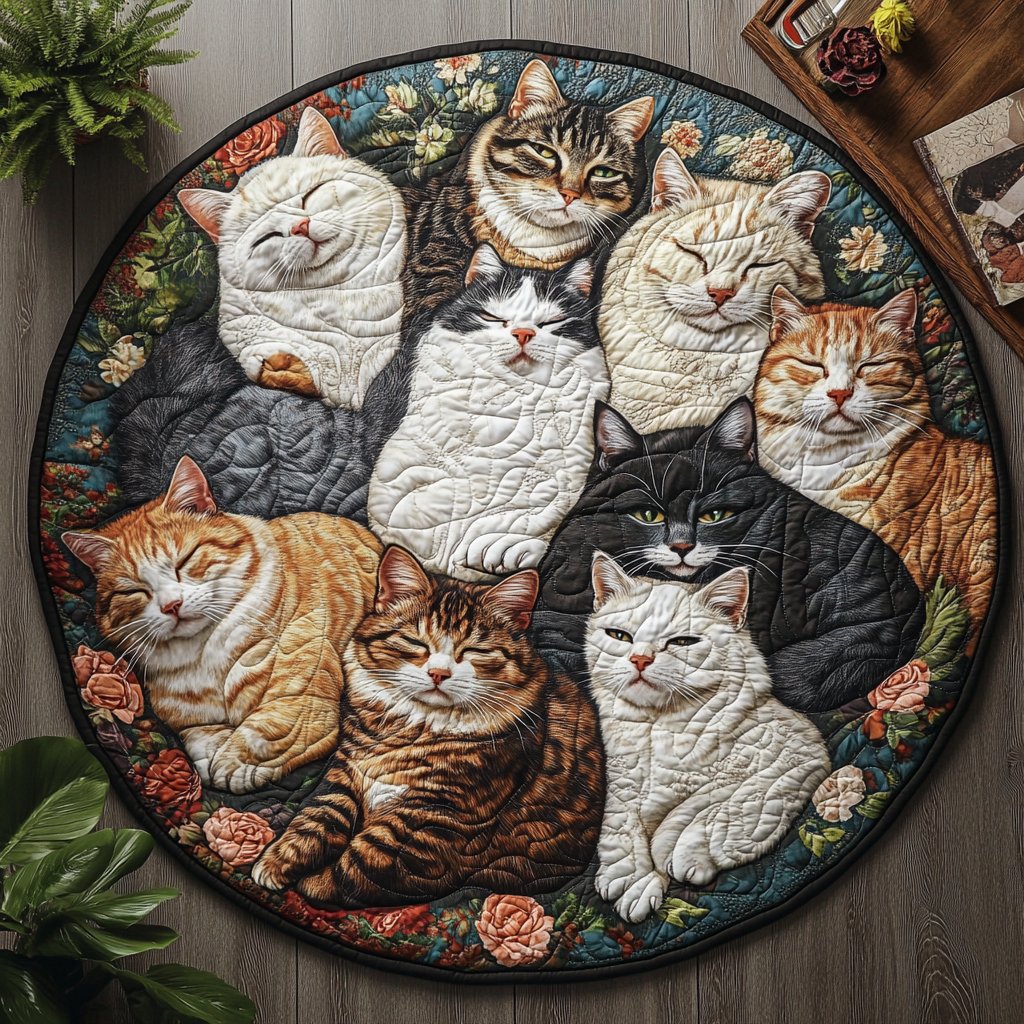 Catnap Haven Round Mat Rug - Cute Pet Design | Animal Printed Home Decor