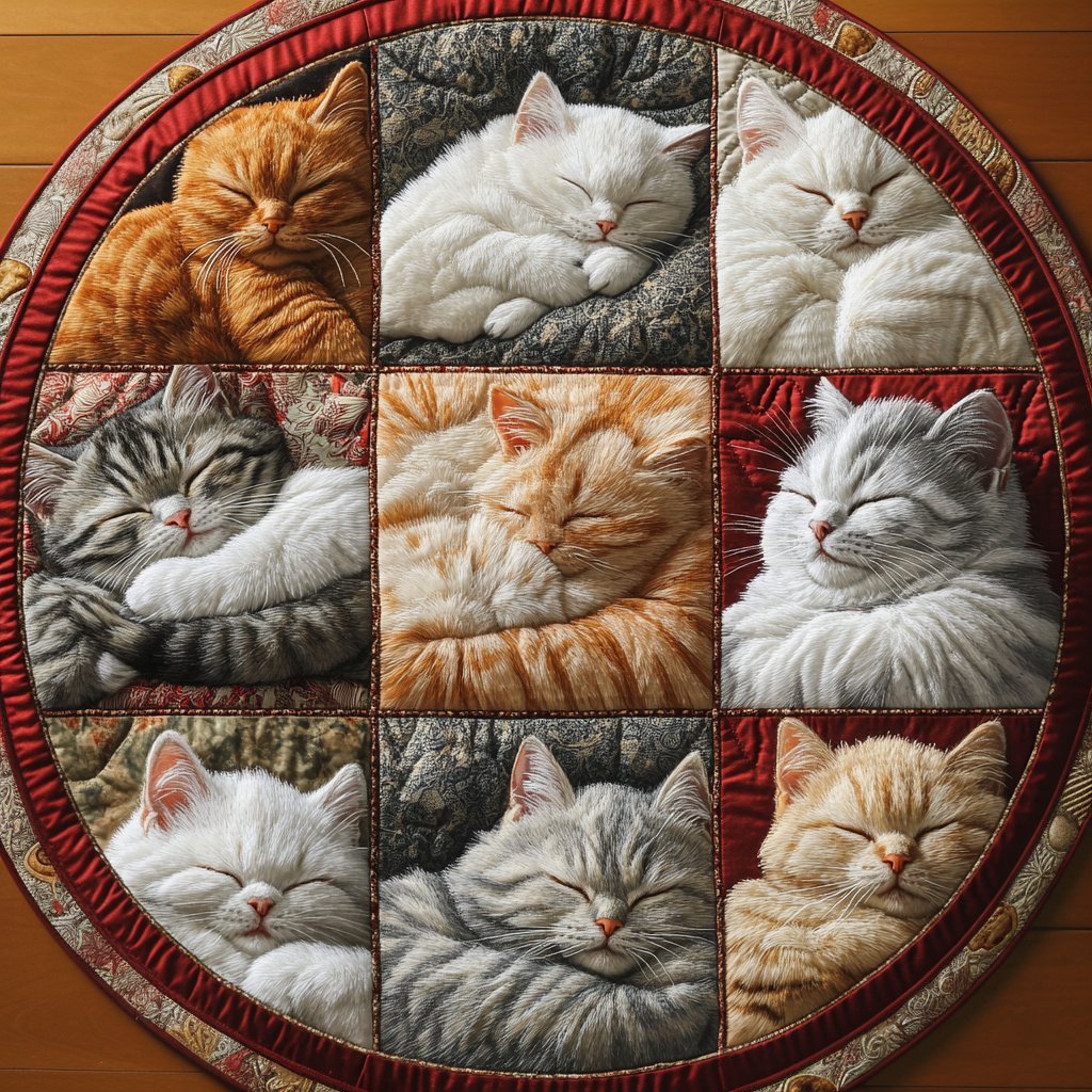Catnap Quarters Round Mat Rug - Cute Pet Design | Animal Printed Home Decor