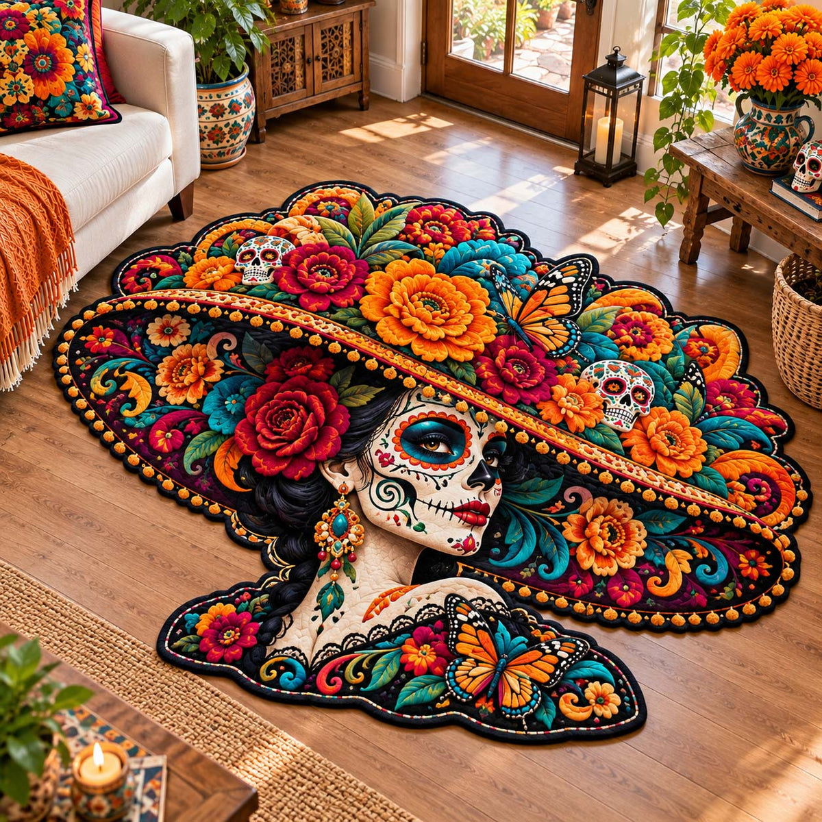 Catrina Blossom Custom Shape Area Rug - Cute Animal Design | Die-Cut Non-Slip Rug - washable non-slip printed rug