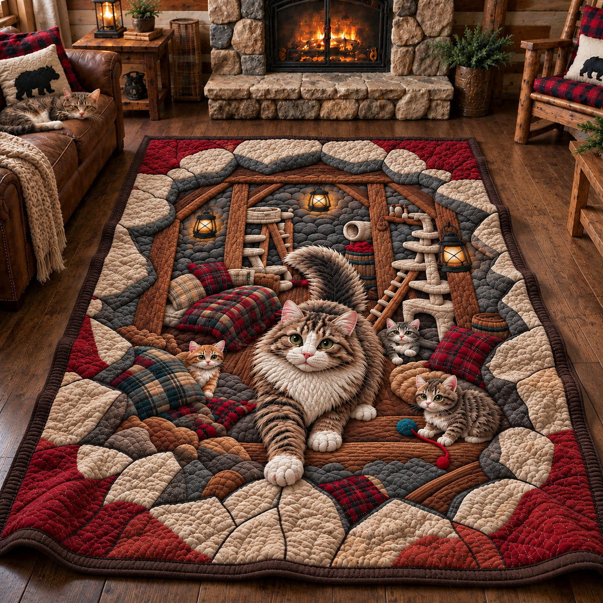Cats Cracked Floor area rug in a living room