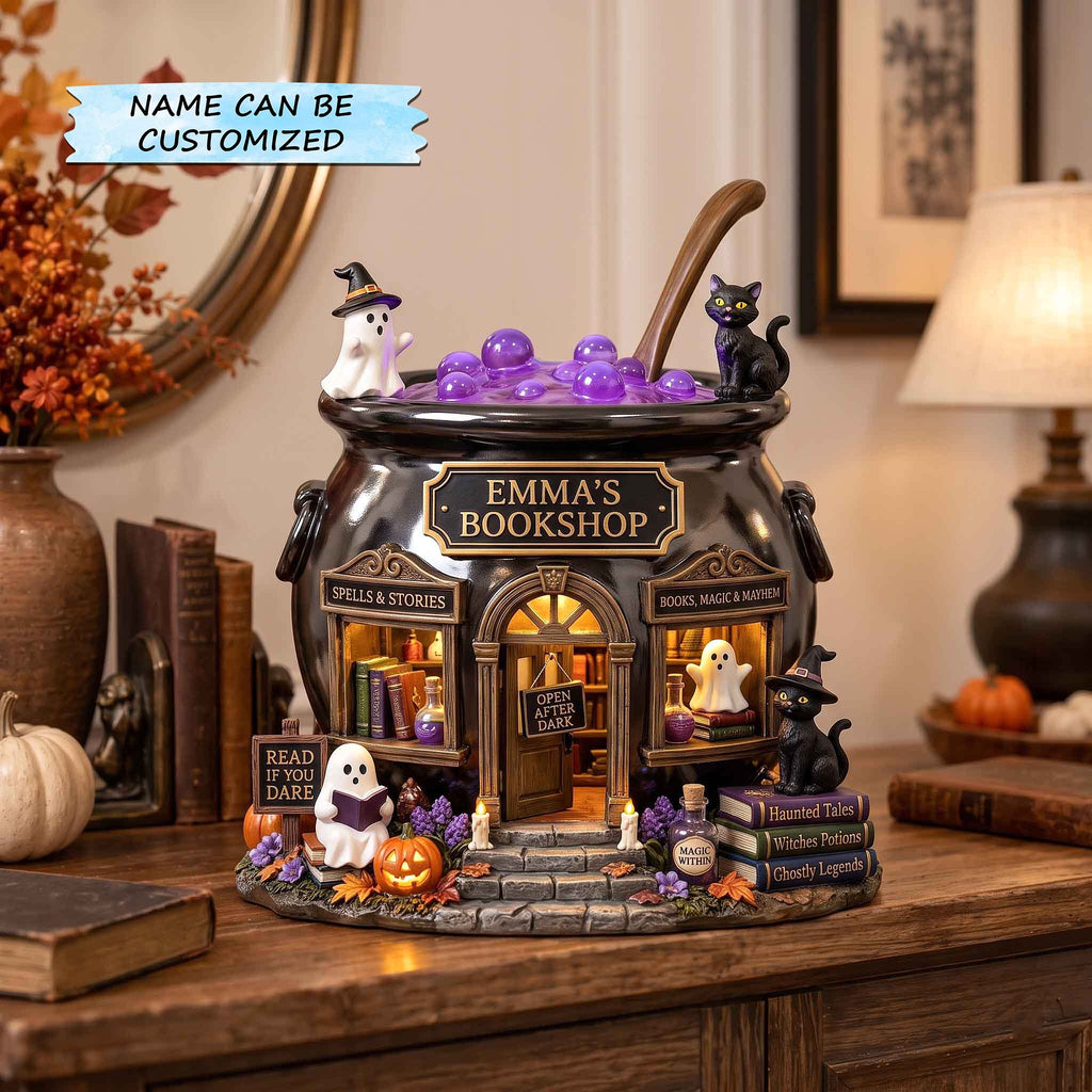 Cauldron Bookshop wooden block, laser-cut 3-layer wood