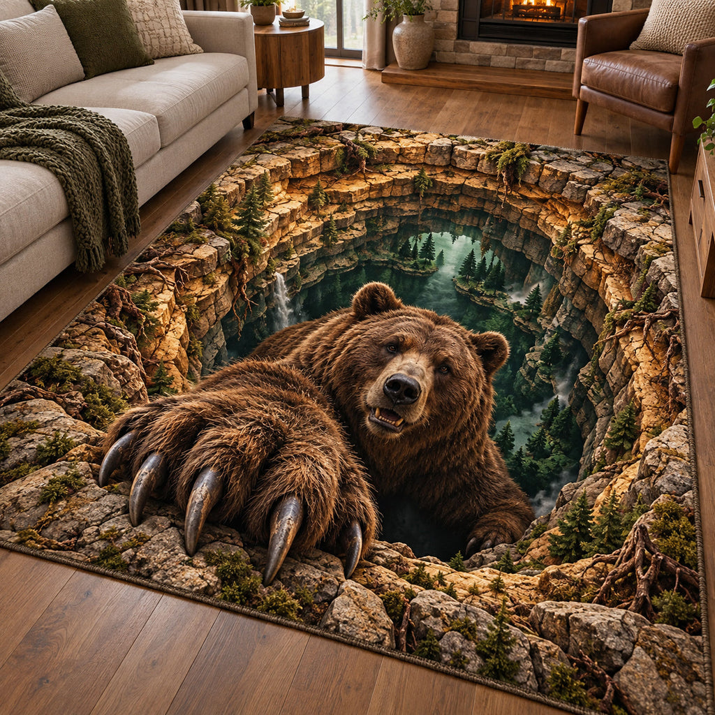 Cave Bear area rug in a living room
