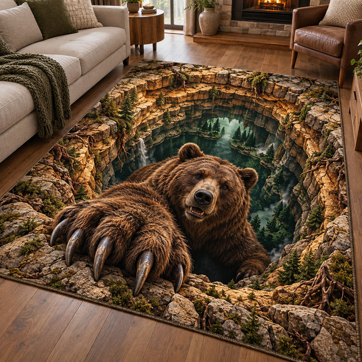 Cave Bear area rug in a living room