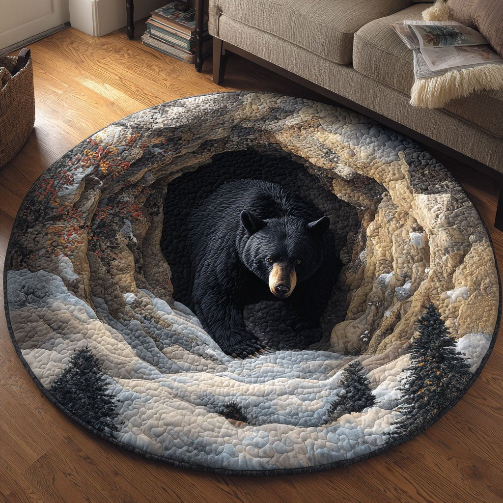 Cave Bear Round Mat Rug - washable non-slip printed rug