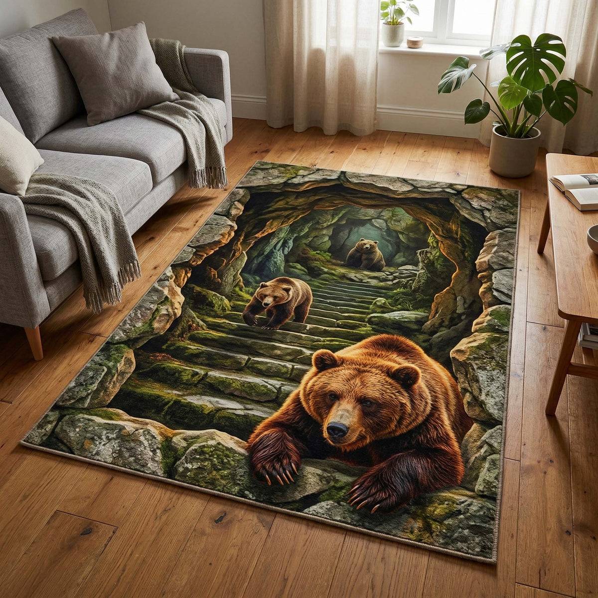 Cave Bears area rug in a living room
