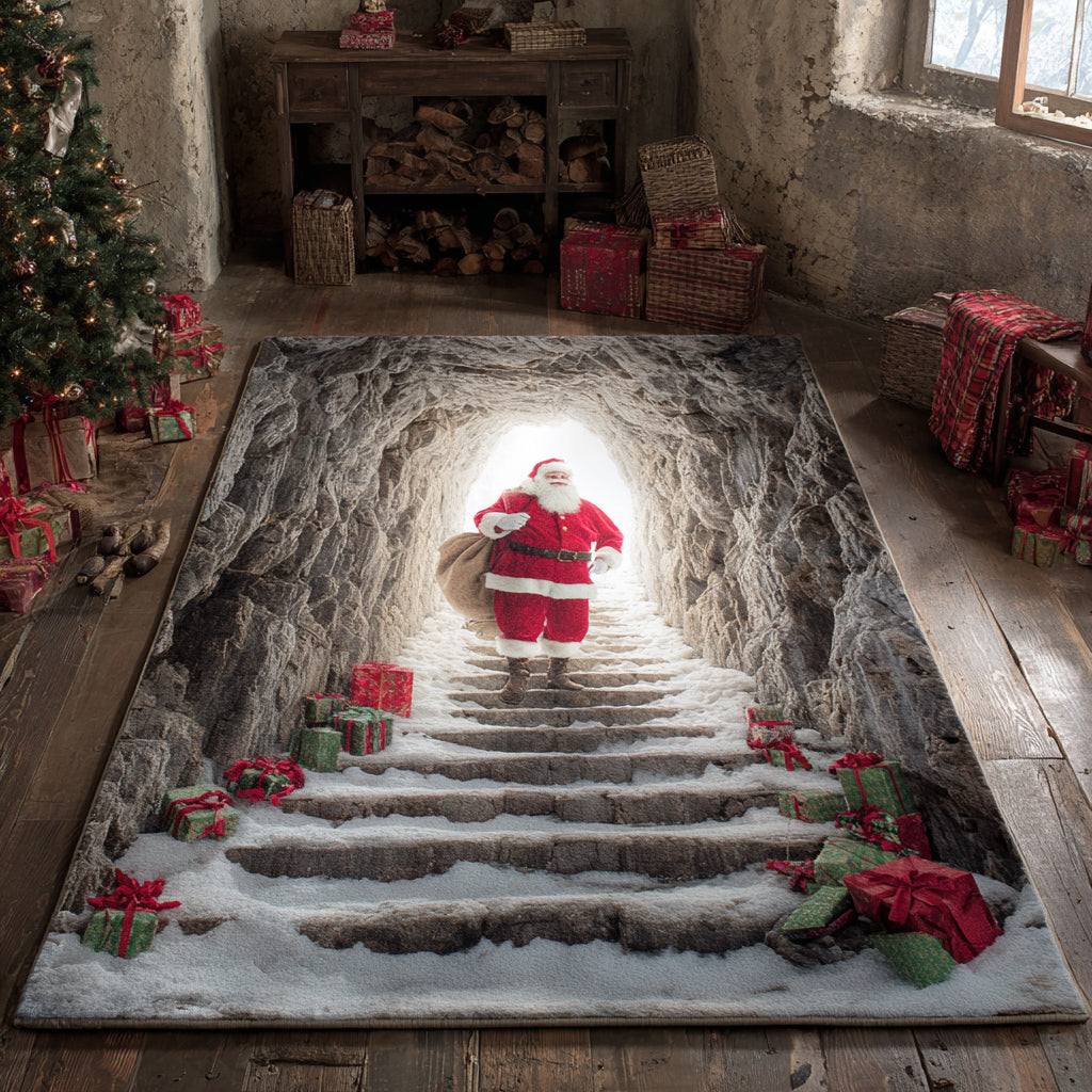Cave Santa Claus area rug in a living room