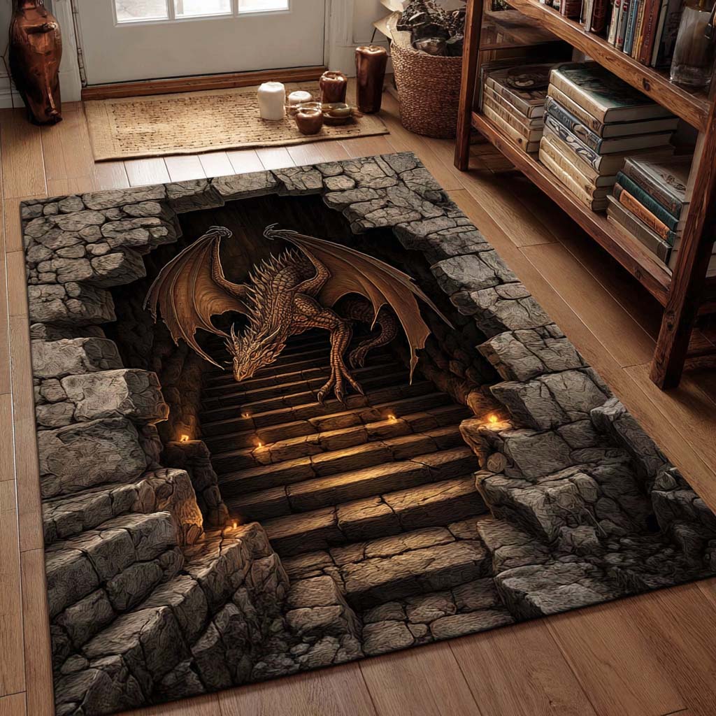 Cave Sentinel area rug in a living room