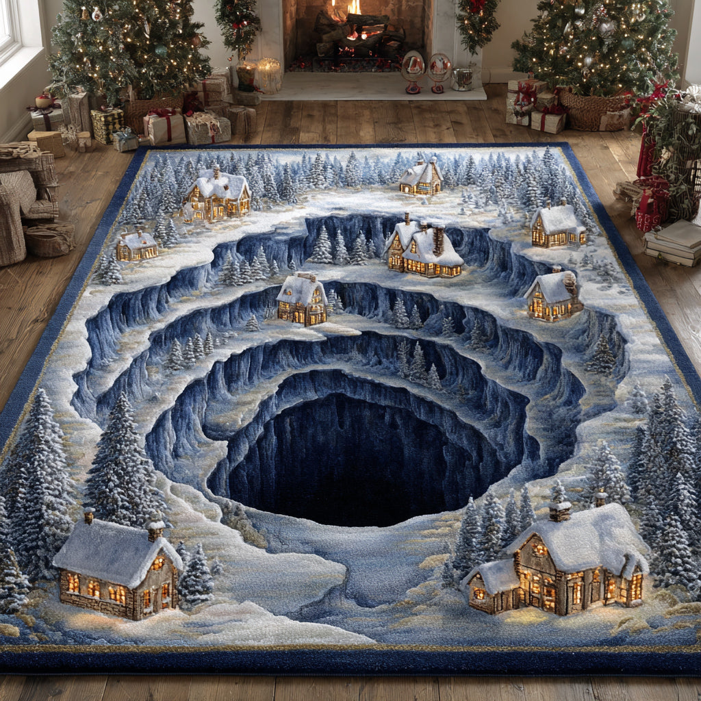 Cavern Christmas Village area rug in a living room