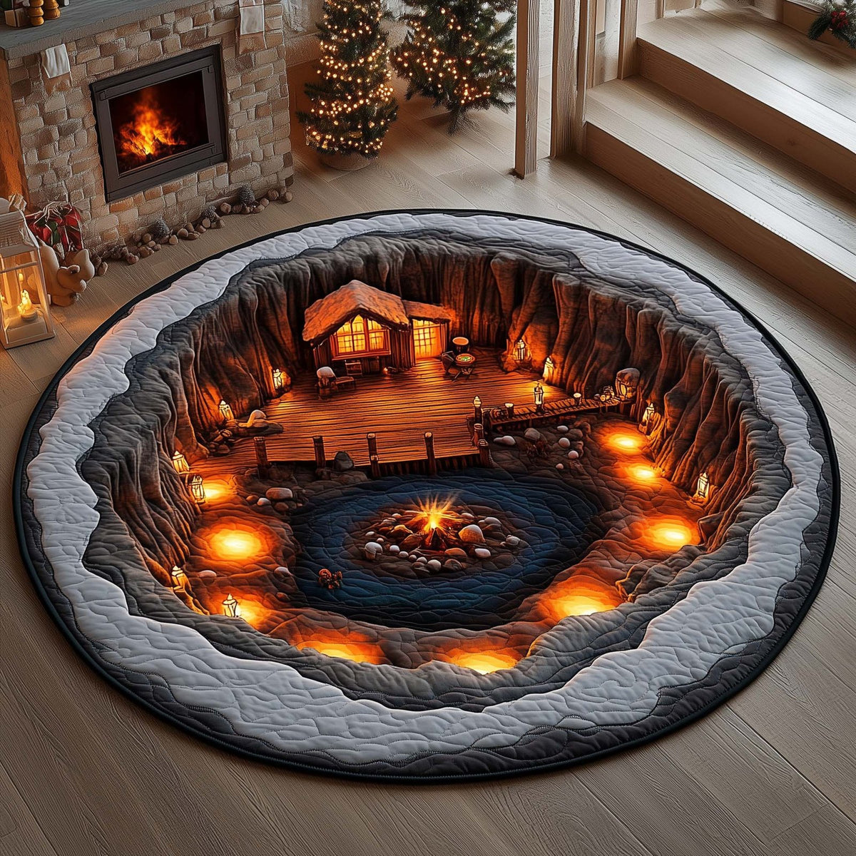 Cavern Glow Round Mat Rug - washable non-slip printed rug