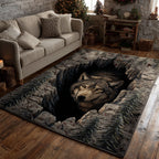 Cavern Wolf Gaze area rug in a living room