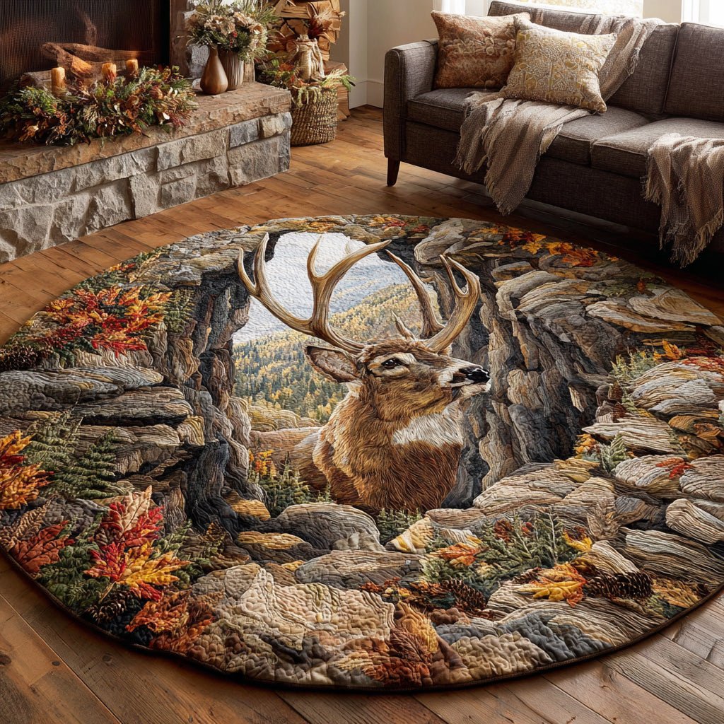 Cedar Stag Round Mat Rug - washable non-slip printed rug