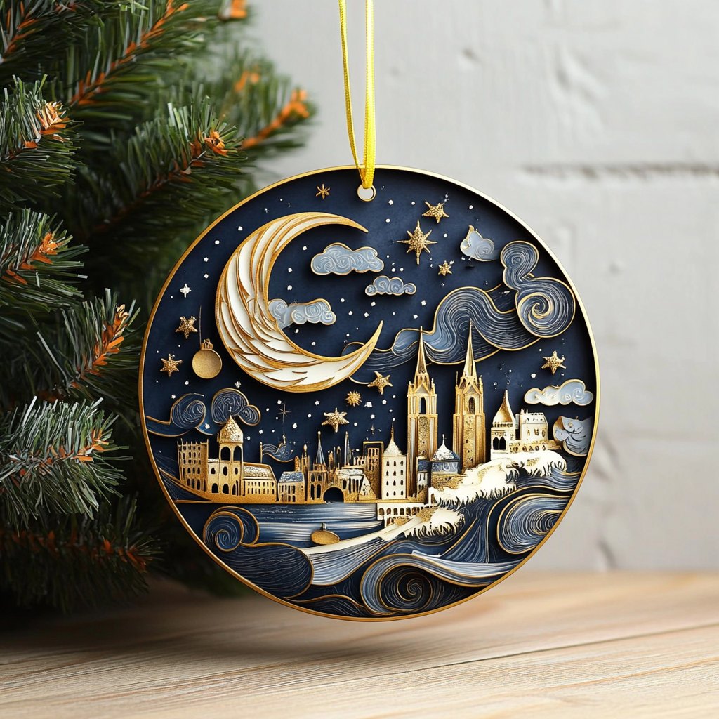 Crescent Moon Old Town Christmas Ornament
