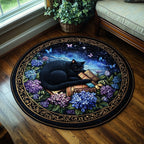 Celestial Catnap Round Mat Rug - washable non-slip printed rug