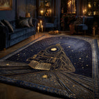 Celestial Christmas Train area rug in a living room
