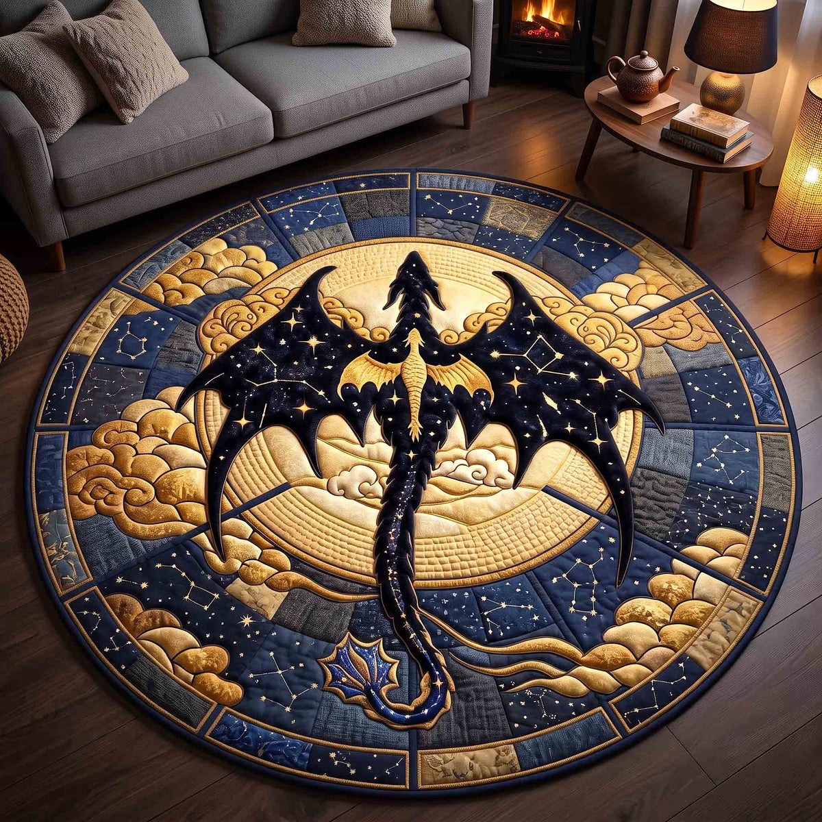 Celestial Dragon Round Mat Rug - Cute Animal Design | Charming Home Decor - washable non-slip printed rug