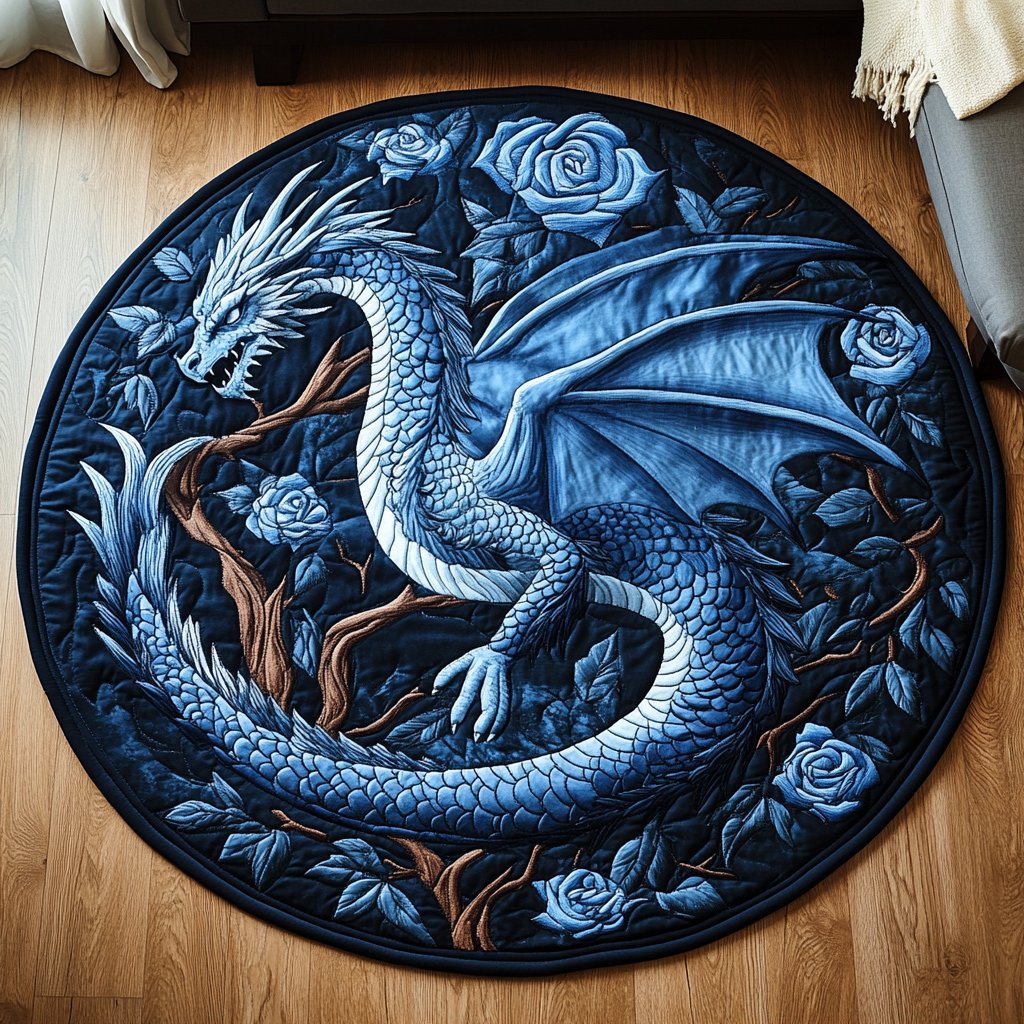 Celestial Dragon (Design 2) Round Mat Rug - washable non-slip printed rug