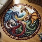 Celestial Dragon Round Mat Rug - washable non-slip printed rug