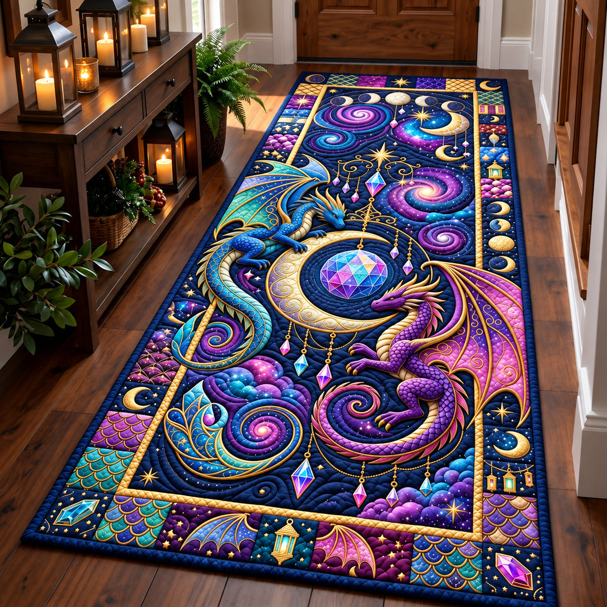 Celestial Dragon Runner Rug - Cute Animal Design | Charming Runner Rug - washable non-slip printed rug