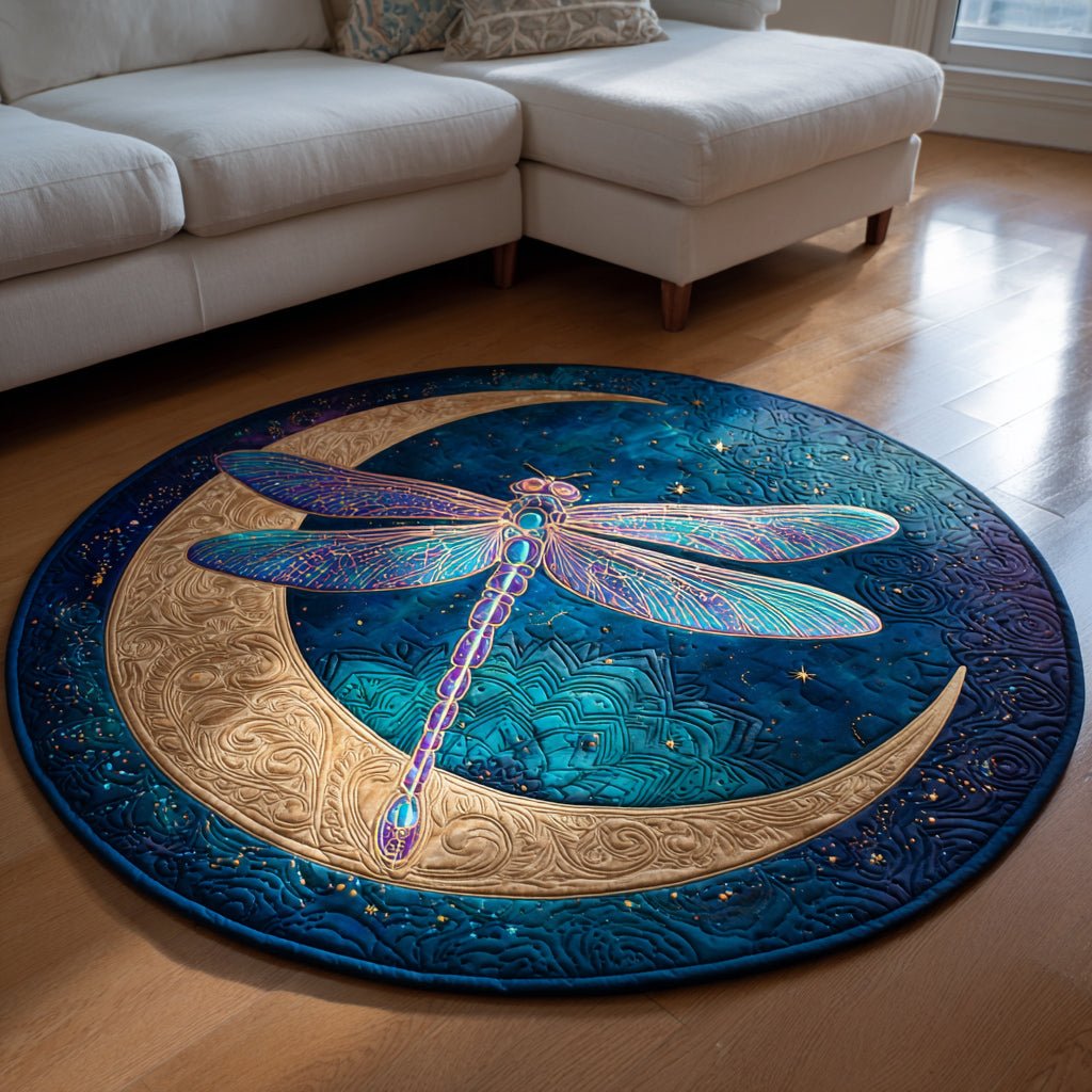 Celestial Dragonfly Round Mat Rug - Nature Design | Serene Home Decor