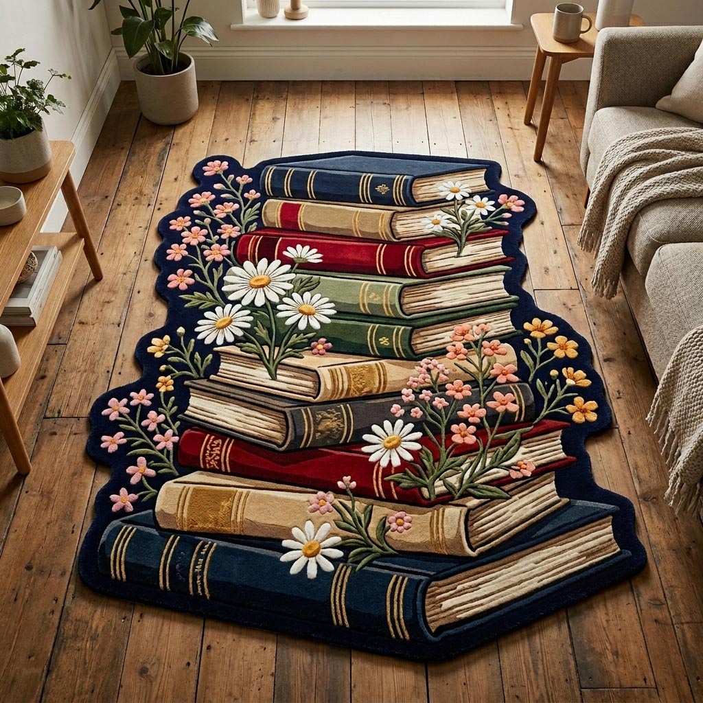 Celestial Library Custom Shape Area Rug - Nature Design | Die-Cut Non-Slip Rug - washable non-slip printed rug