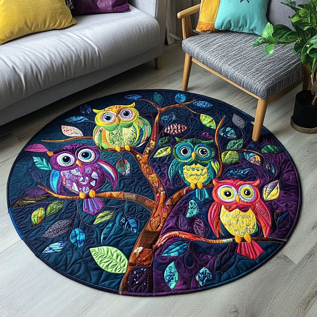 Celestial Owls Round Mat Rug - washable non-slip printed rug
