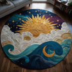 Celestial Sun Waves Round Mat Rug - washable non-slip printed rug