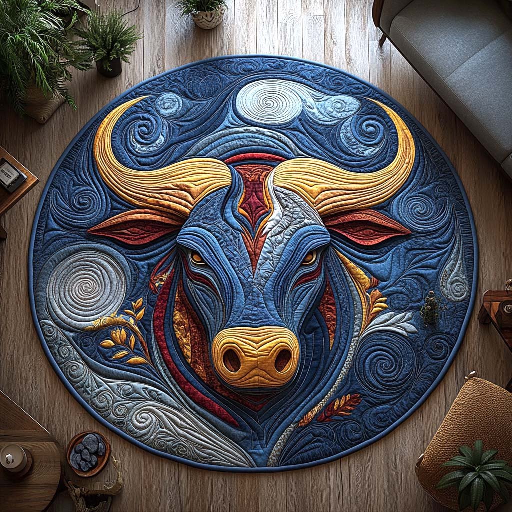 Celestial Taurus Round Mat Rug - washable non-slip printed rug