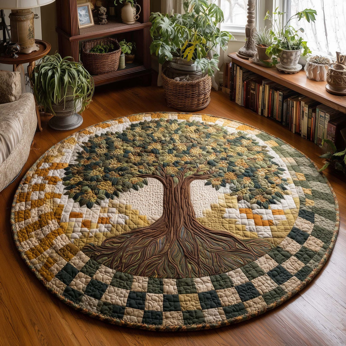 Celestial Tree Round Mat Rug - washable non-slip printed rug