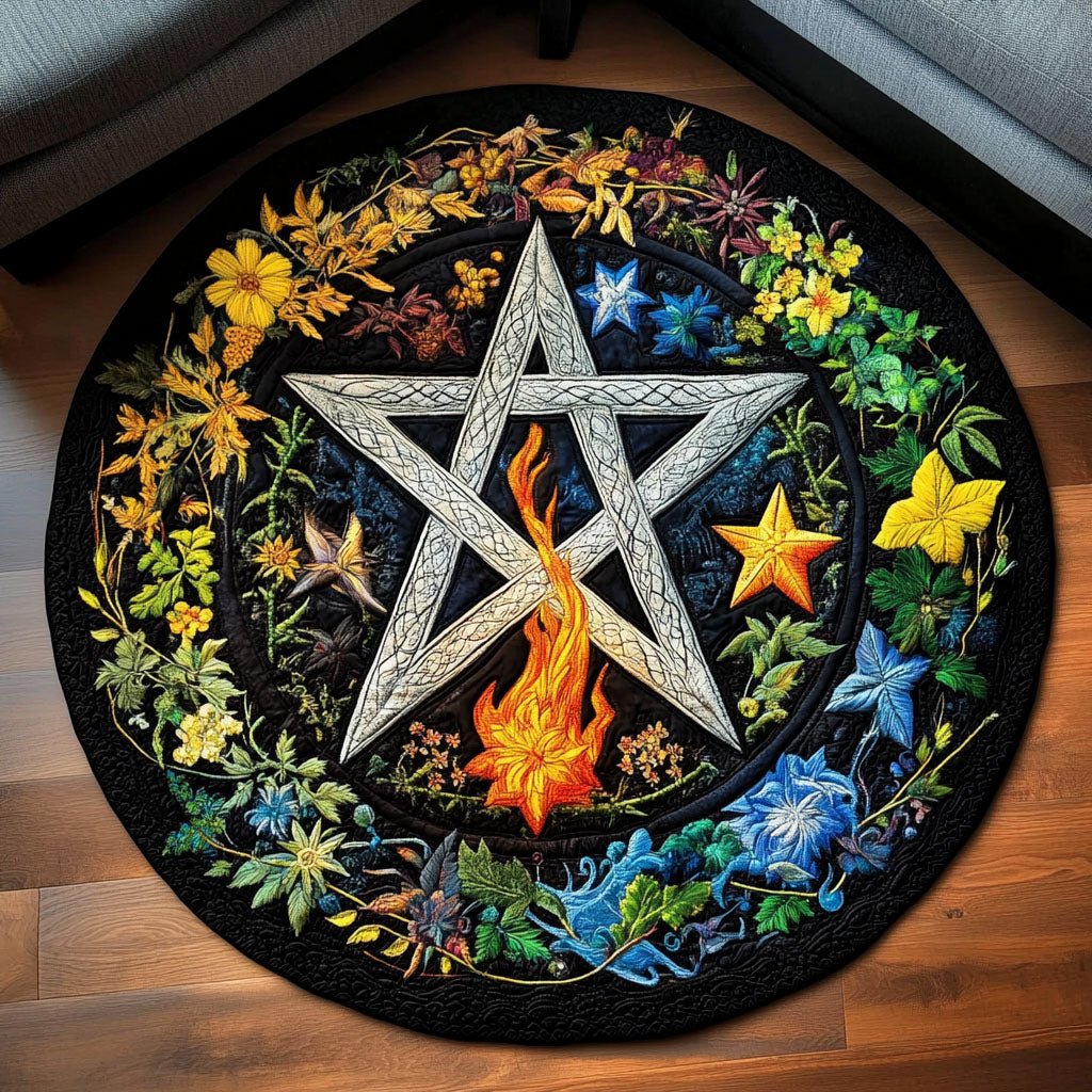 Celestial Wreath Round Mat Rug - washable non-slip printed rug