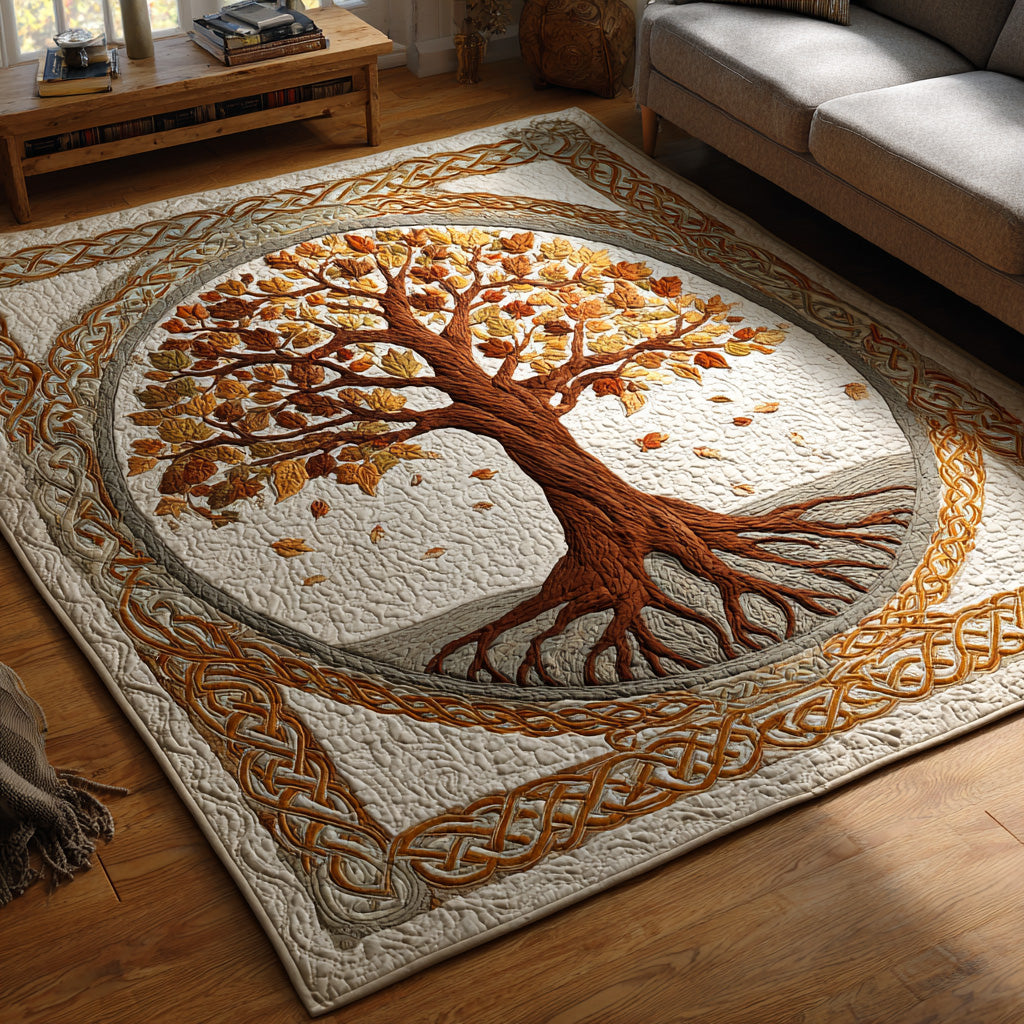 Celtic Canopy area rug in a living room