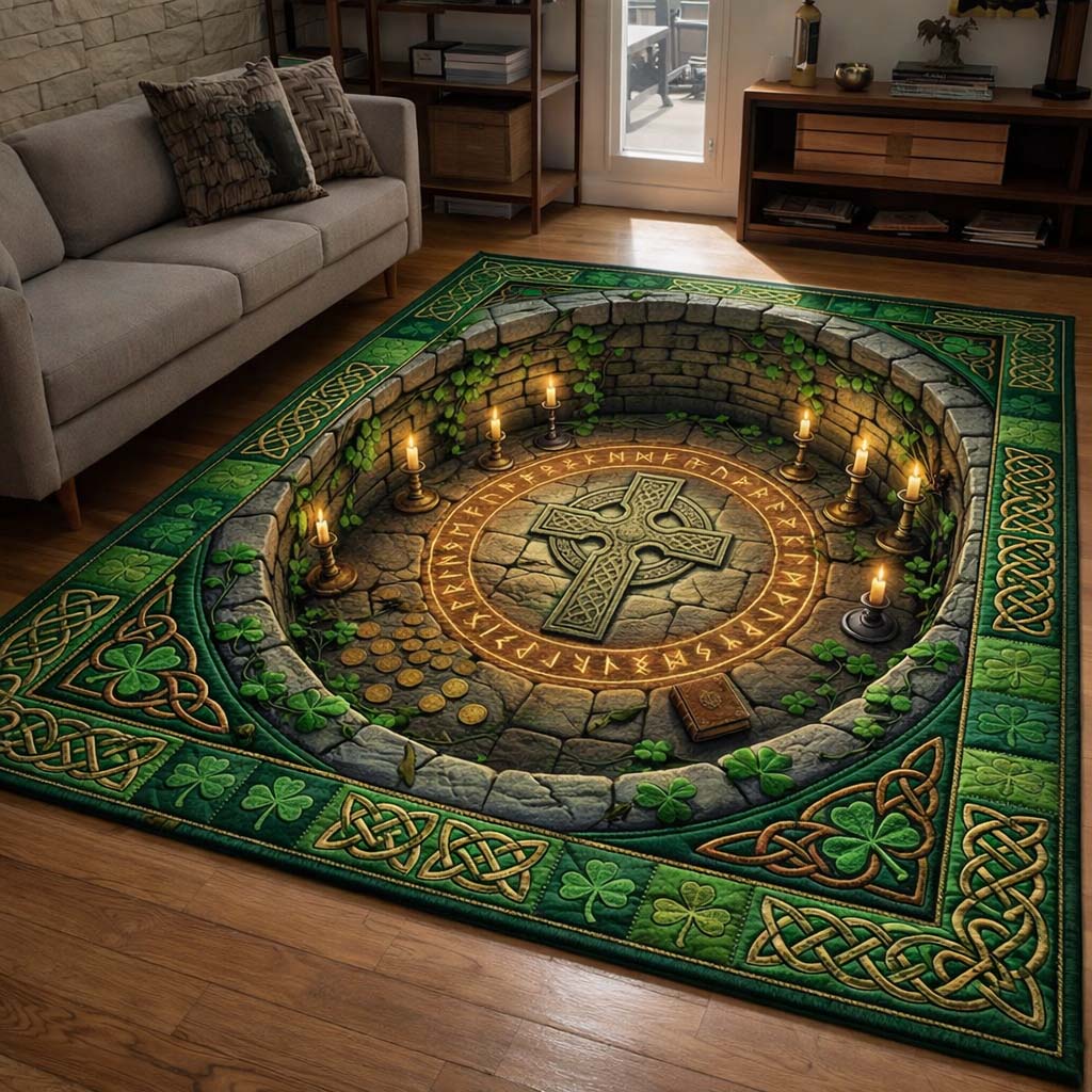 Celtic Chamber area rug in a living room