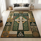 Celtic Cross area rug in a living room