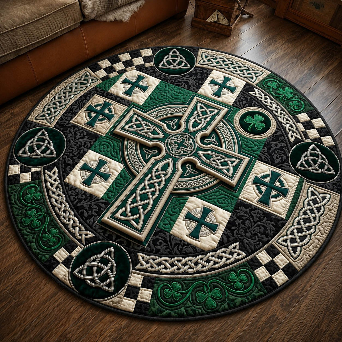 Celtic Cross Round Mat Rug - Nature Design | Serene Home Decor