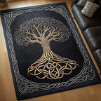 Celtic Elegance area rug in a living room