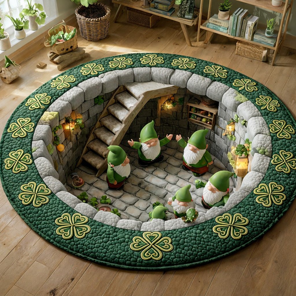 Celtic Gnome Gathering Round Mat Rug - washable non-slip printed rug