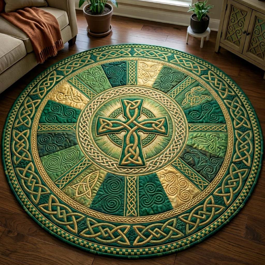 Celtic Halo Round Mat Rug - washable non-slip printed rug