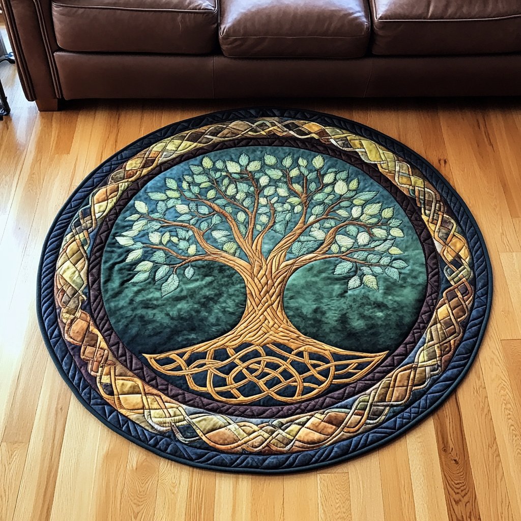 Celtic Harmony Round Mat Rug - washable non-slip printed rug