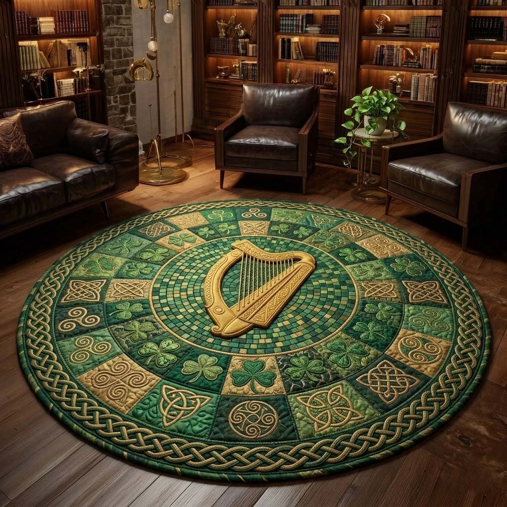 Celtic Melody Round Mat Rug - washable non-slip printed rug